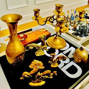 Variety of solid vintage & antique brass decorative pieces